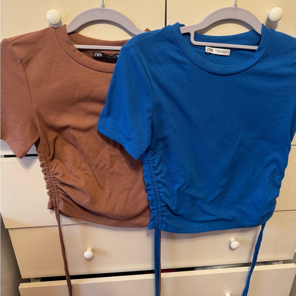 Zara 2 FOR 15: Blue and Pink Short Sleeve Tees with Ruched Sides